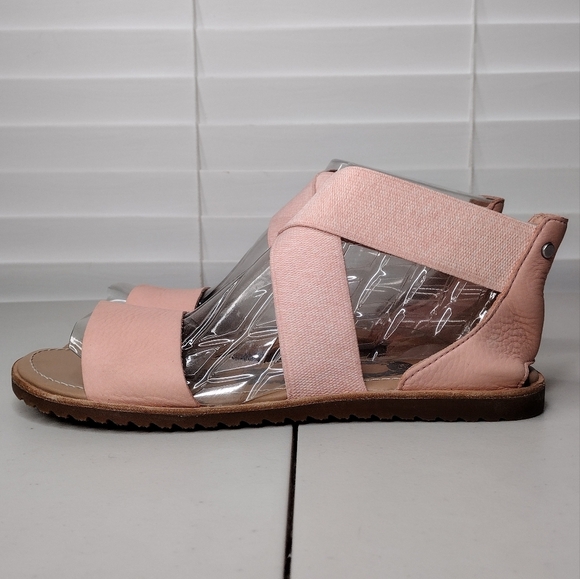 Sorel Ella Pink Leather Canvas Cross Strappy Slip On Flat Sandals Sz 8.5 - Picture 4 of 13